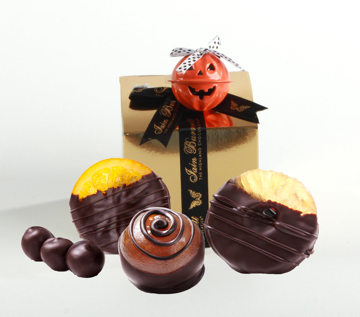 Caja de fruta confitada bañada en chocolate - Halloween